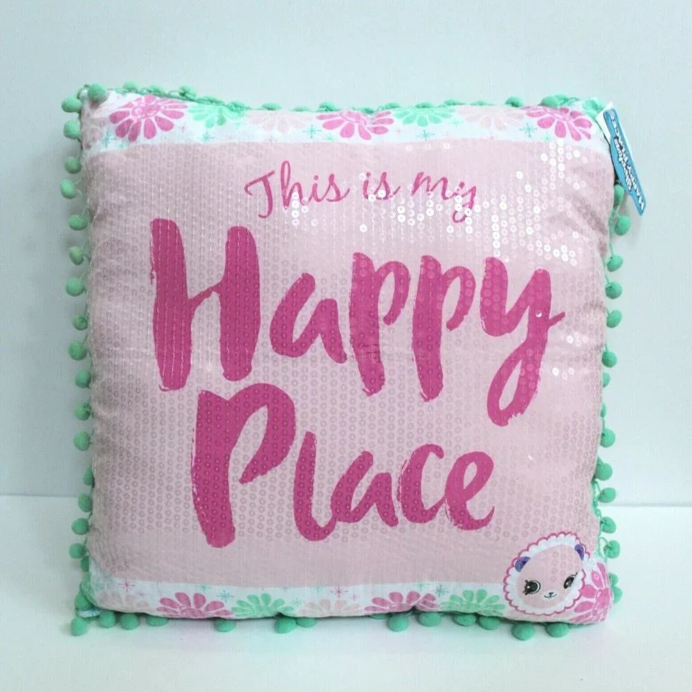 Shopkins Happy Places Sequins Pompom Trim Pillow Pink